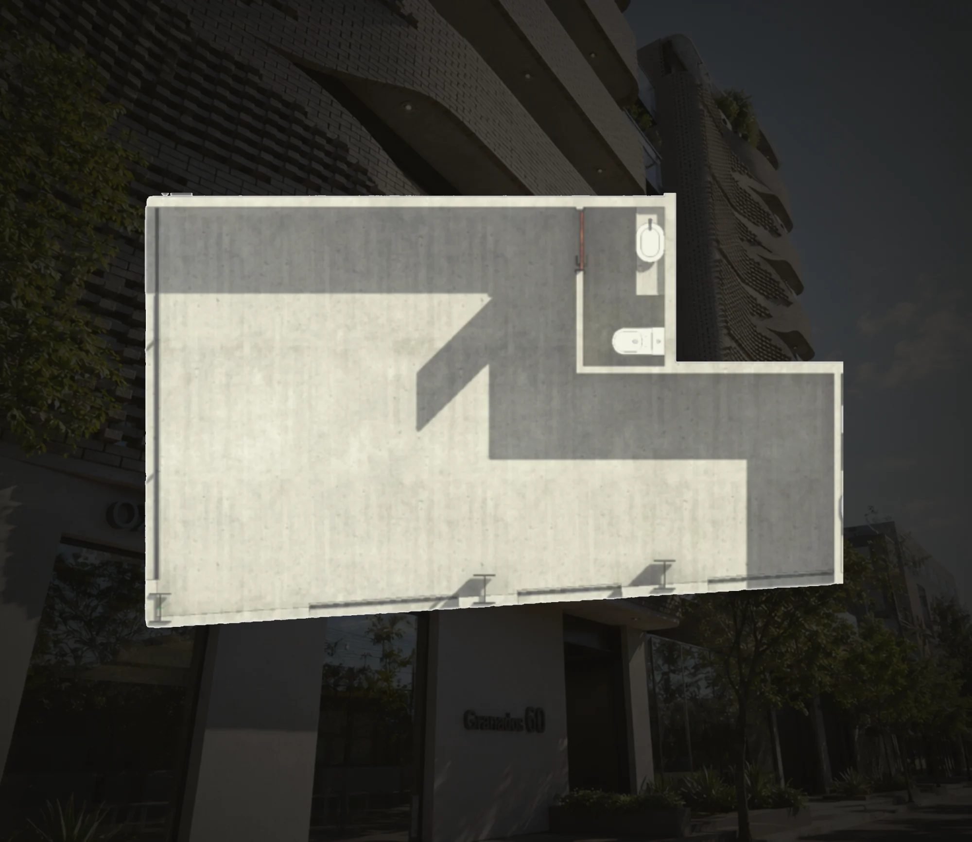 Local comercial · planta sobre render