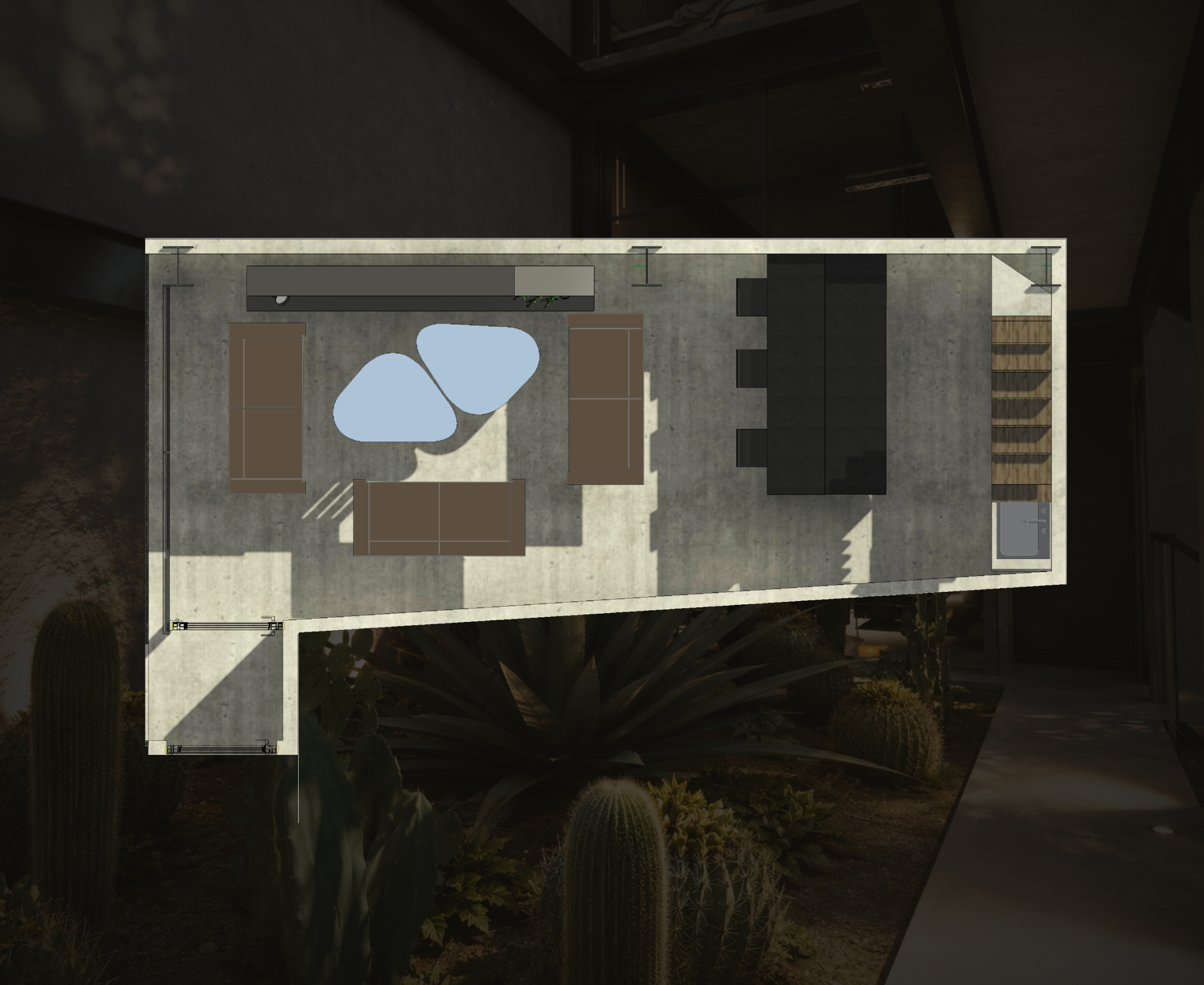 Meeting Lounge · planta sobre render