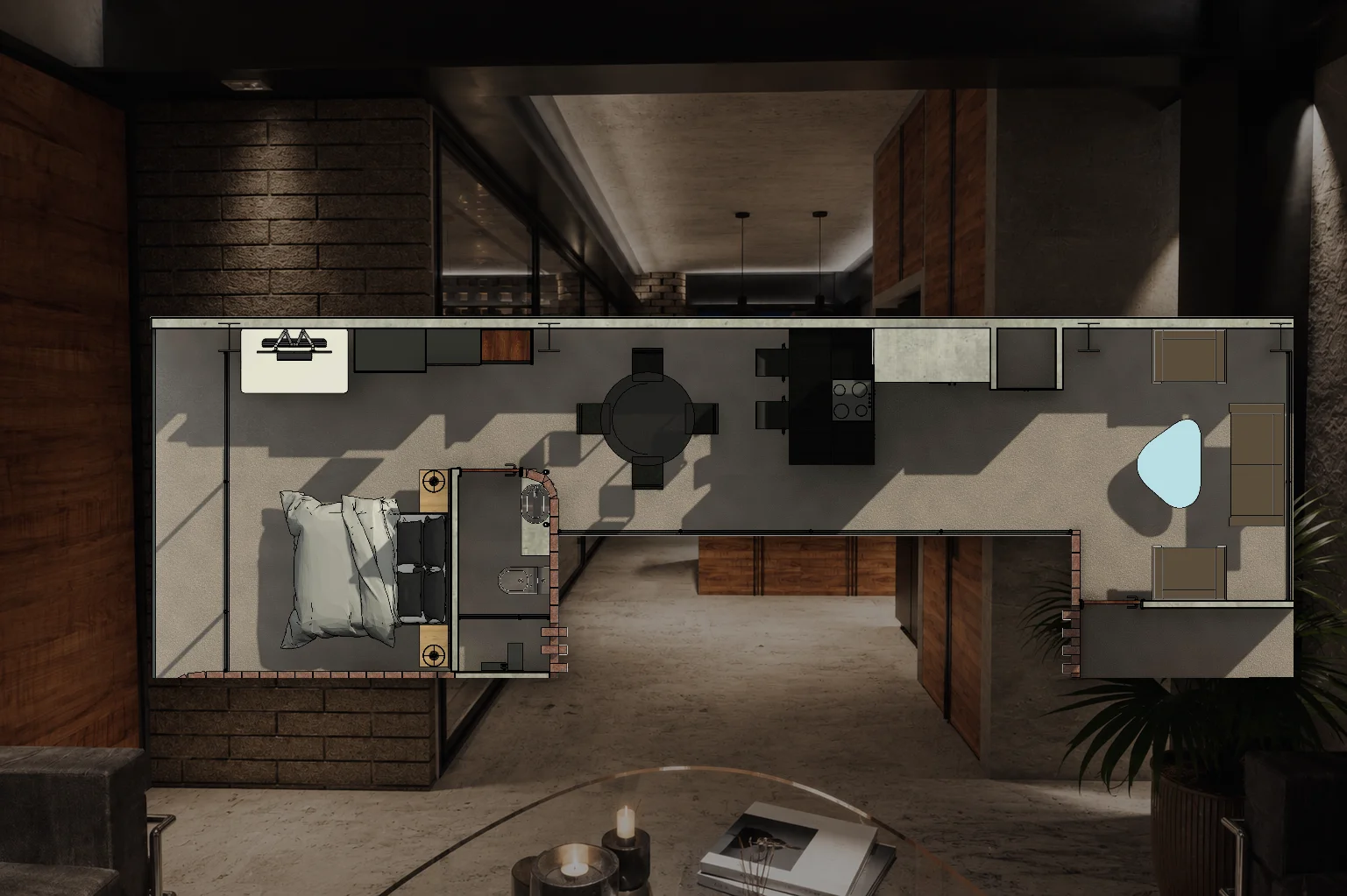 Tipología A · planta sobre render