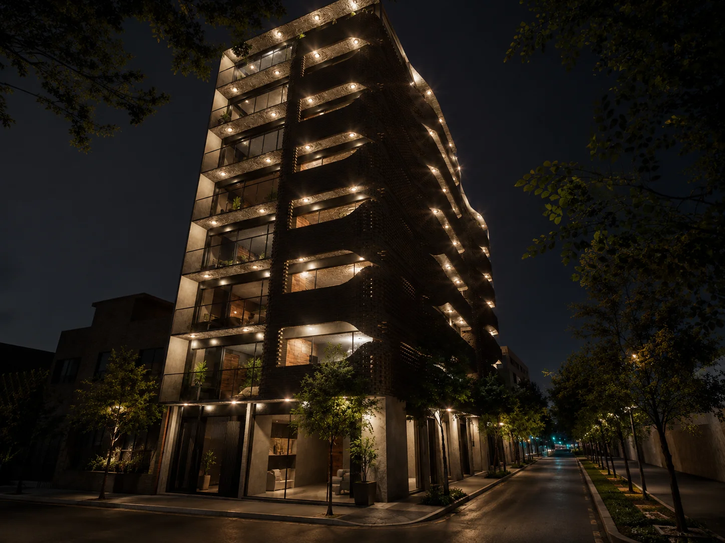 Fachada · torre, vista nocturna