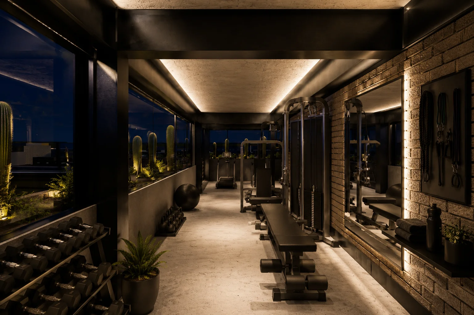 Gimnasio · interior nocturno